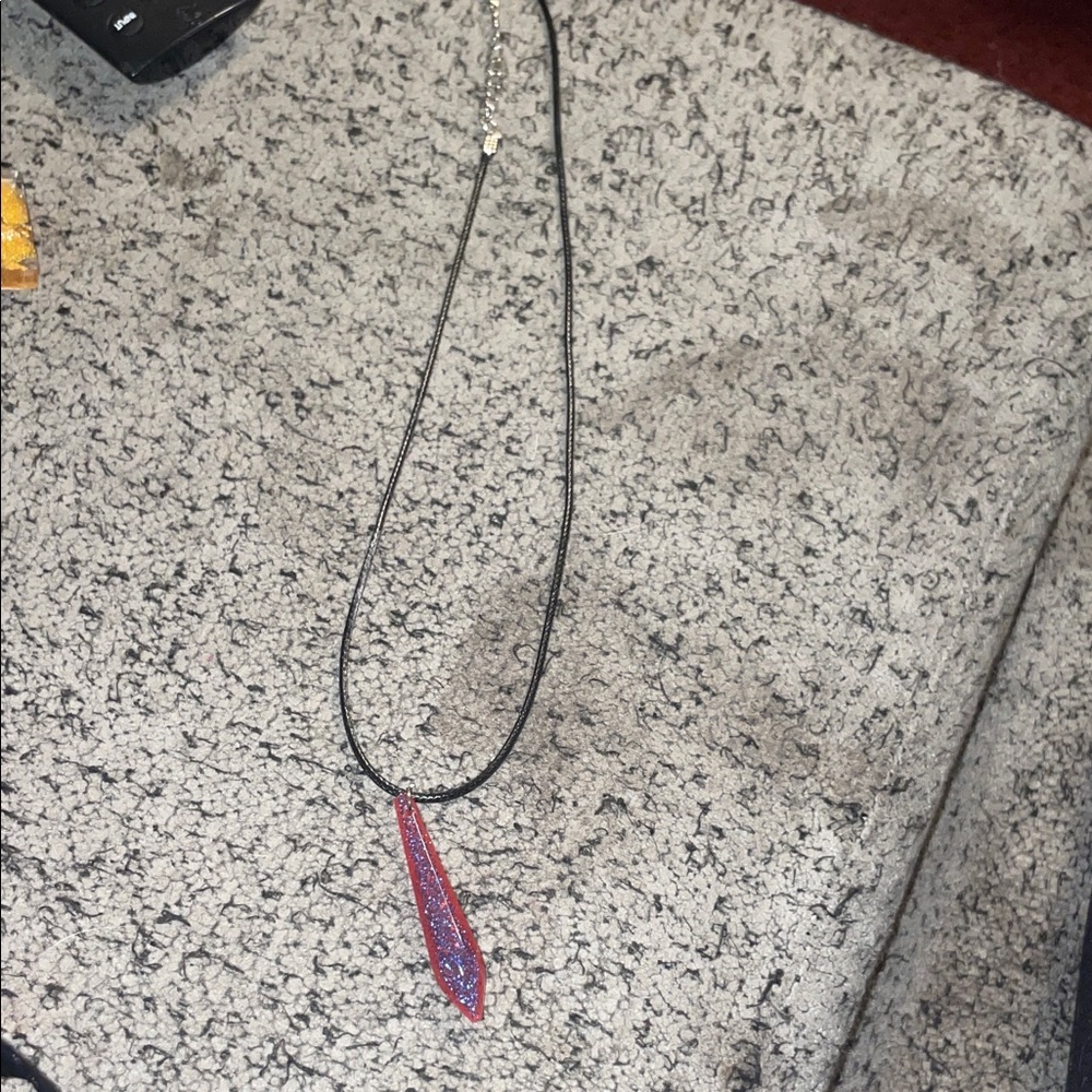 Iron & Resin Black Cord Necklace with Red and Blue Pendant